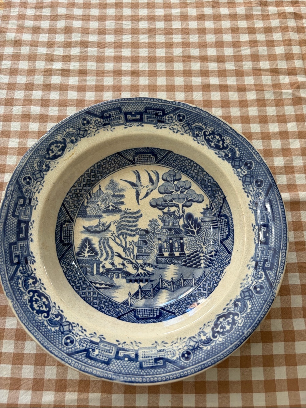 Vintage Blue and White Willow Style Ceramic Serving Bowl